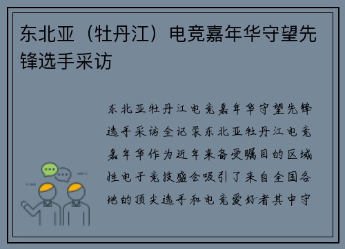 东北亚（牡丹江）电竞嘉年华守望先锋选手采访